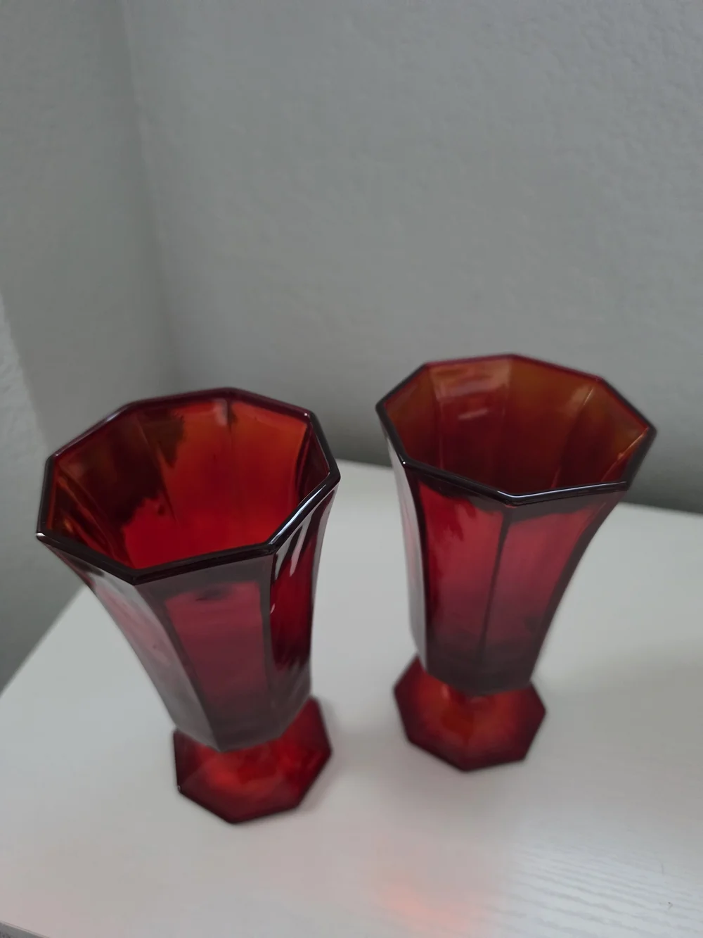 Independence Glass Octagonal Ruby Red Iced Tea Glasses - Set Of 2